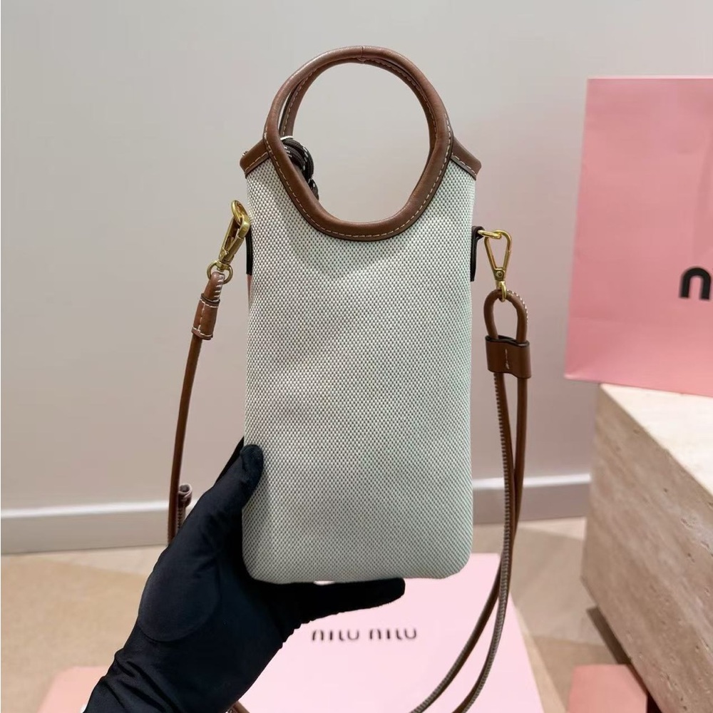 Miu Miu Beau Canvas Phone Bag Lvy Mini Crossbody Bag with Braided Strap - Picture 4 of 9